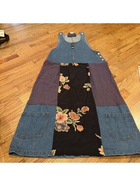 RETRO VARE WOMENS SMALL/ MEDIUM JUMPER DRESS PATCHWORK DENIM BOHO